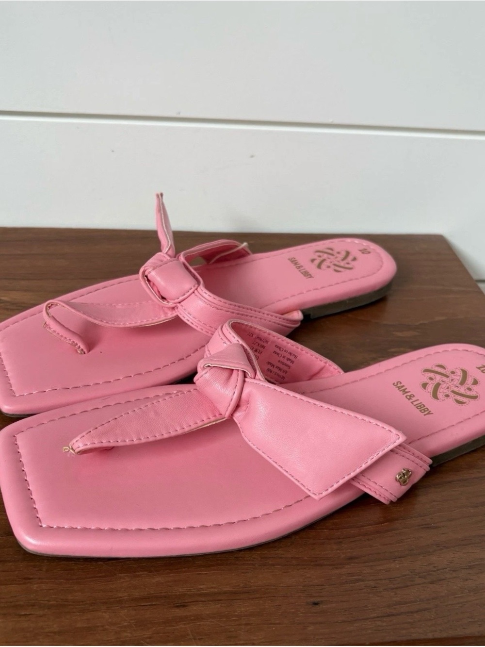 New Sam & Libby Tia Pink Bow Womens Sandals Flip Flops Slides Preppy Coquette 10 - Picture 2 of 6